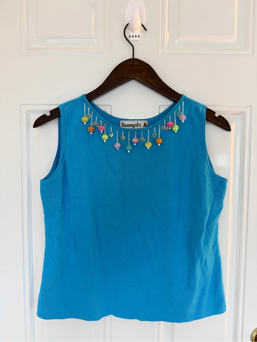 Joseph A Turquoise Tank Top with Multicolor Beaded Neckline